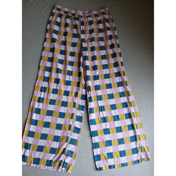 Anthropologie Pajama Set Medium Pants Tiger Checkered Comfort Lounge Sleep - Picture 2 of 16
